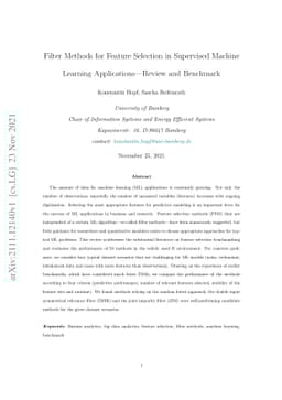 Filter Methods for Feature Selection in Supervised Machine Learning
  Applications -- Review and Benchmark