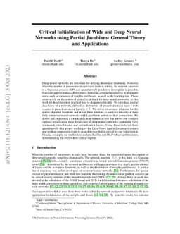 Critical Initialization of Wide and Deep Neural Networks through Partial
  Jacobians: General Theory and Applications