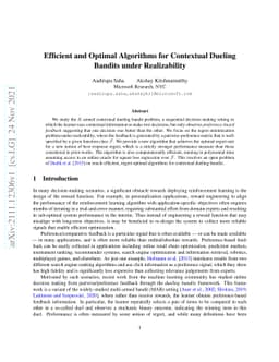 Efficient and Optimal Algorithms for Contextual Dueling Bandits under
  Realizability