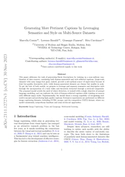 Generating More Pertinent Captions by Leveraging Semantics and Style on
  Multi-Source Datasets