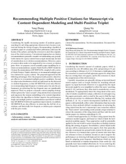 Recommending Multiple Positive Citations for Manuscript via
  Content-Dependent Modeling and Multi-Positive Triplet