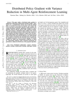 Distributed Policy Gradient with Variance Reduction in Multi-Agent
  Reinforcement Learning