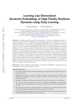 Learning Low-Dimensional Quadratic-Embeddings of High-Fidelity Nonlinear
  Dynamics using Deep Learning