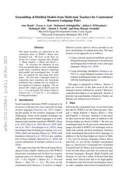 Ensembling of Distilled Models from Multi-task Teachers for Constrained
  Resource Language Pairs