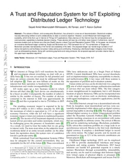 A Trust and Reputation System for IoT Exploiting Distributed Ledger
  Technology