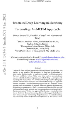Federated Deep Learning in Electricity Forecasting: An MCDM Approach