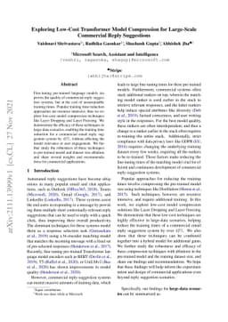 Exploring Low-Cost Transformer Model Compression for Large-Scale
  Commercial Reply Suggestions