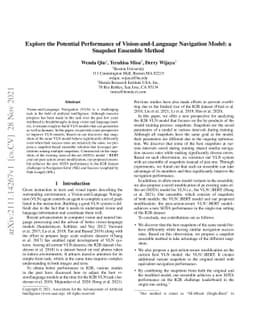 Explore the Potential Performance of Vision-and-Language Navigation
  Model: a Snapshot Ensemble Method