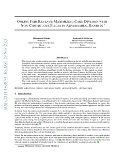 Online Fair Revenue Maximizing Cake Division with Non-Contiguous Pieces
  in Adversarial Bandits