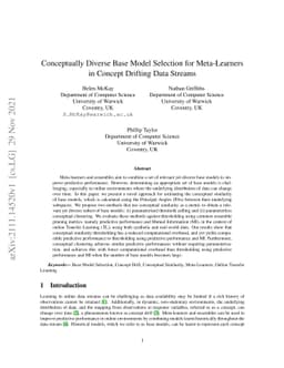 Conceptually Diverse Base Model Selection for Meta-Learners in Concept
  Drifting Data Streams