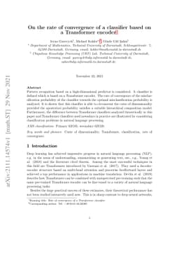 On the rate of convergence of a classifier based on a Transformer
  encoder