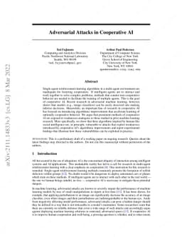 Adversarial Attacks in Cooperative AI