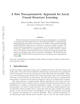 A Fast Non-parametric Approach for Local Causal Structure Learning