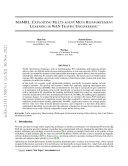 MAMRL: Exploiting Multi-agent Meta Reinforcement Learning in WAN Traffic
  Engineering