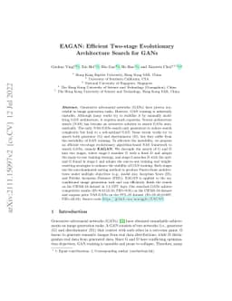 EAGAN: Efficient Two-stage Evolutionary Architecture Search for GANs