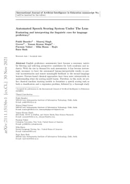 Automated Speech Scoring System Under The Lens: Evaluating and
  interpreting the linguistic cues for language proficiency