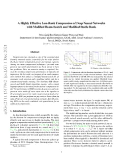 A Highly Effective Low-Rank Compression of Deep Neural Networks with
  Modified Beam-Search and Modified Stable Rank