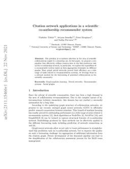 Citation network applications in a scientific co-authorship recommender
  system