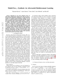 Model-Free $μ$ Synthesis via Adversarial Reinforcement Learning