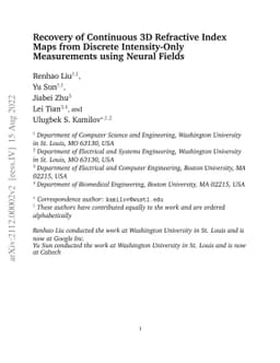 Recovery of Continuous 3D Refractive Index Maps from Discrete
  Intensity-Only Measurements using Neural Fields