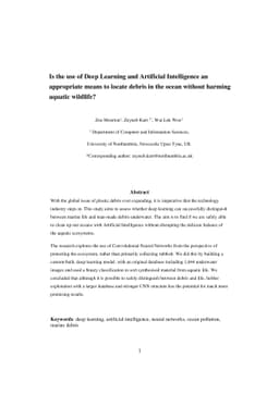 Is the use of Deep Learning and Artificial Intelligence an appropriate
  means to locate debris in the ocean without harming aquatic wildlife?