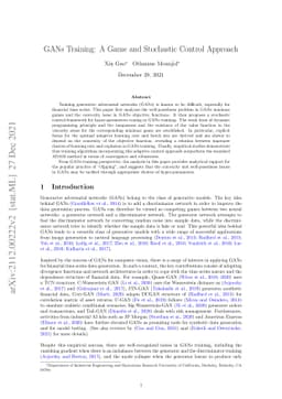 Convergence of GANs Training: A Game and Stochastic Control Methodology
