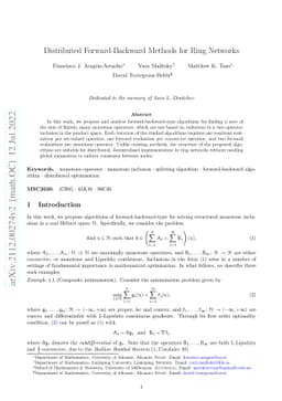 Distributed Forward-Backward Methods for Ring Networks