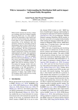 Wiki to Automotive: Understanding the Distribution Shift and its impact
  on Named Entity Recognition