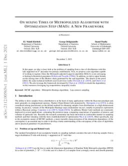 On Mixing Times of Metropolized Algorithm With Optimization Step (MAO) :
  A New Framework
