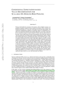 Conditional Expectation based Value Decomposition for Scalable On-Demand
  Ride Pooling