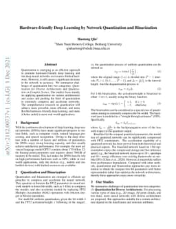 Hardware-friendly Deep Learning by Network Quantization and Binarization