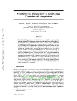 Counterfactual Explanations via Latent Space Projection and
  Interpolation