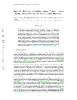 Robust Robotic Control from Pixels using Contrastive Recurrent
  State-Space Models