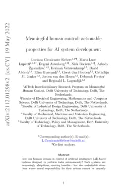 Meaningful human control: actionable properties for AI system
  development