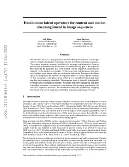 Hamiltonian latent operators for content and motion disentanglement in
  image sequences