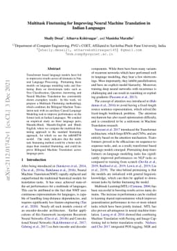 Multitask Finetuning for Improving Neural Machine Translation in Indian
  Languages