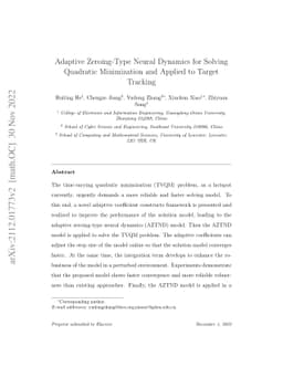 Adaptive Zeroing-Type Neural Dynamics for Solving Quadratic Minimization
  and Applied to Target Tracking