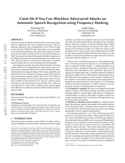 Catch Me If You Can: Blackbox Adversarial Attacks on Automatic Speech
  Recognition using Frequency Masking