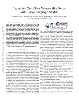 Examining Zero-Shot Vulnerability Repair with Large Language Models