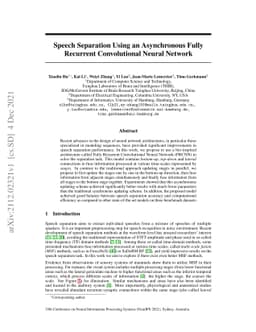 Speech Separation Using an Asynchronous Fully Recurrent Convolutional
  Neural Network