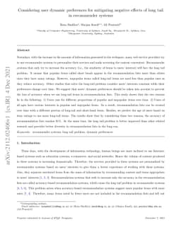 Considering user dynamic preferences for mitigating negative effects of
  long tail in recommender systems