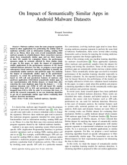On Impact of Semantically Similar Apps in Android Malware Datasets