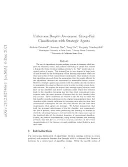 Unfairness Despite Awareness: Group-Fair Classification with Strategic
  Agents