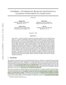 TaskDrop: A Competitive Baseline for Continual Learning of Sentiment
  Classification