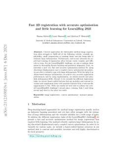 Fast 3D registration with accurate optimisation and little learning for
  Learn2Reg 2021