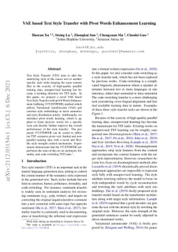VAE based Text Style Transfer with Pivot Words Enhancement Learning