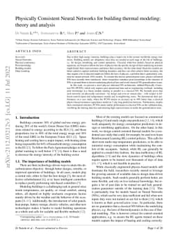 Physically Consistent Neural Networks for building thermal modeling:
  theory and analysis