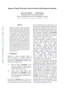 Impact of Target Word and Context on End-to-End Metonymy Detection
