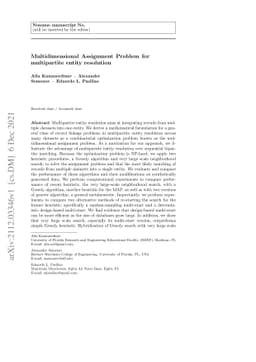 Multidimensional Assignment Problem for multipartite entity resolution