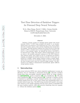 Test-Time Detection of Backdoor Triggers for Poisoned Deep Neural
  Networks